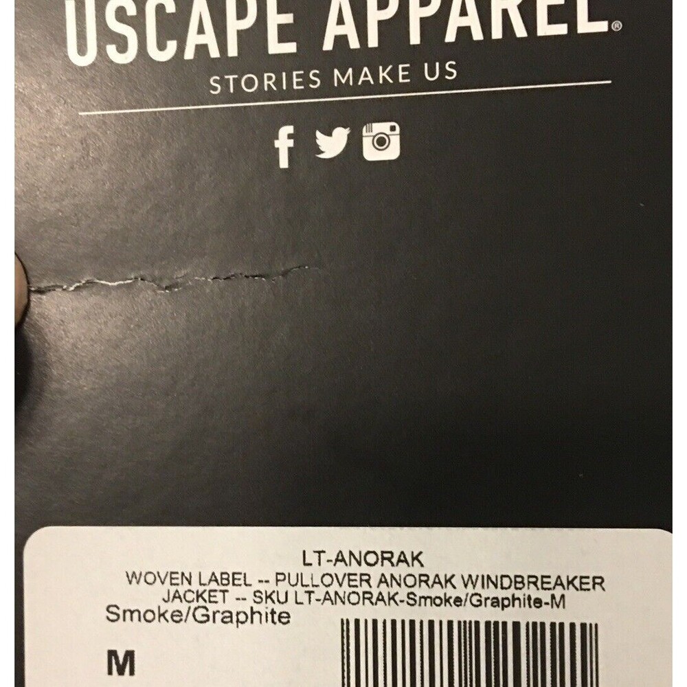 Uscape Lt. Anorak Smoke Mens Jacket Lightweight Windbreaker Size M 1/4 Zip Front - Picture 7 of 7